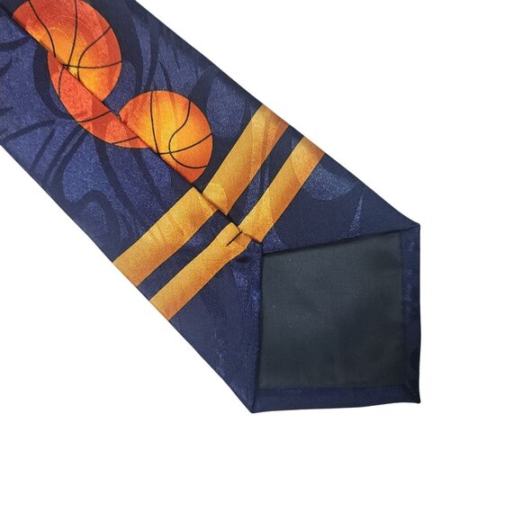 Basketball-Themed Silk Tie  Orange Basketball Design On Navy & Gold Background - Picture 5 of 7
